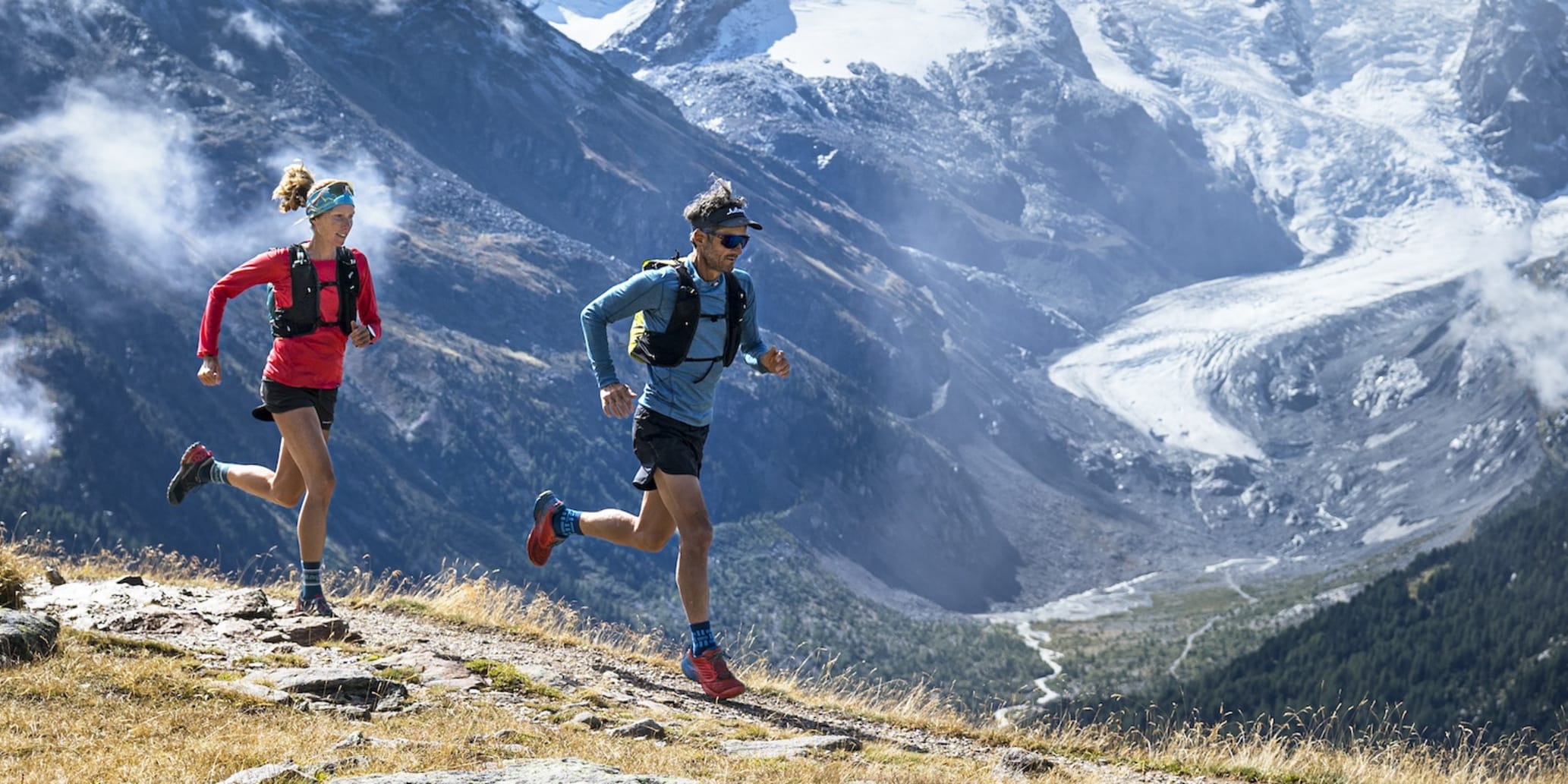Trailrunning mit Piz Palü im Hintergrund